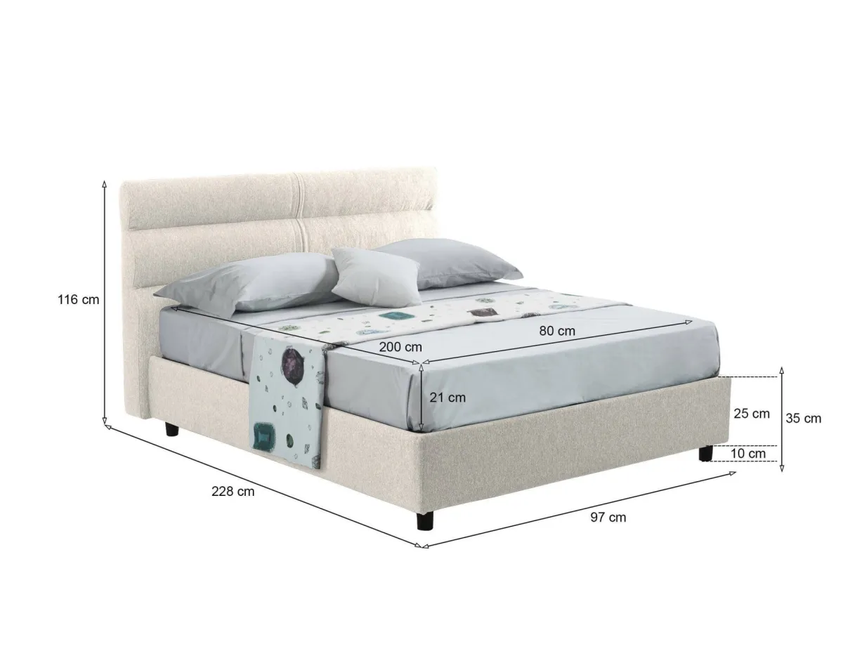 Letti Contenitore|Letti Singoli > Dmora Letto Singolo Materasso Incluso Sfoderabile, Contenitore Made in Italy - Adalpina Beige