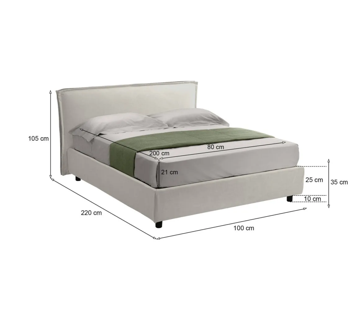 Letto Singolo Beige Materasso Incluso Sfoderabile, Contenitore Made in Italy - Atrelmo