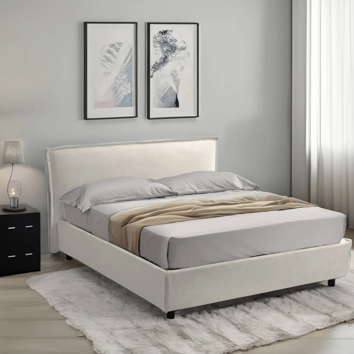 Letto Singolo Beige Materasso Incluso Sfoderabile, Contenitore Made in Italy - Brozolo