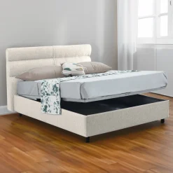 Letti Contenitore > Dmora Letto Singolo Sfoderabile Contenitore, Dimensione Materasso 80x190 cm Made in Italy - Brez Beige