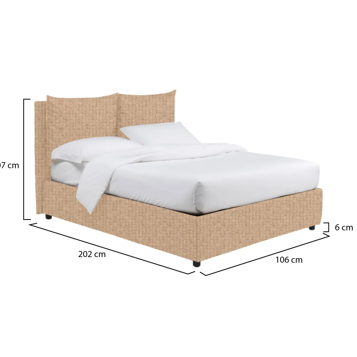 Letti Contenitore|Letti Singoli > Dmora Letto Singolo Sfoderabile Contenitore, Dimensione Materasso 90x190 cm - Rosora Beige