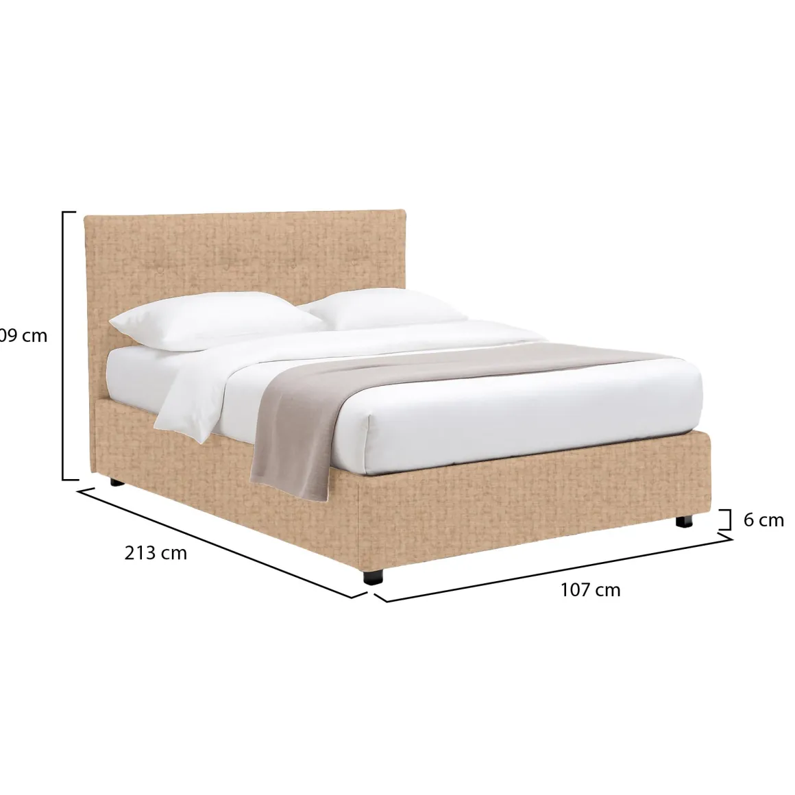 Letti Contenitore|Letti Singoli > Dmora Letto Singolo Sfoderabile Contenitore, Dimensione Materasso 90x200 cm - Copparo Beige