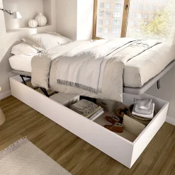 Letti Contenitore|Letti Singoli > Dmora Letto Singolo Contenitore Dimensione Materasso 90x190 cm, - Lufkin Bianco