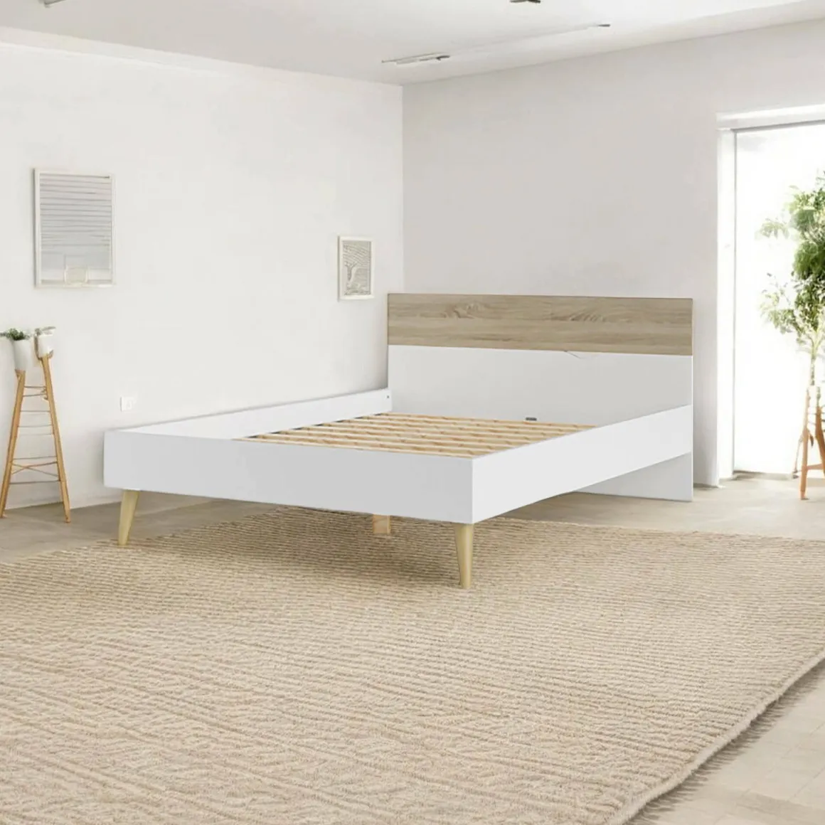 Letto singolo bianco e quercia 145x197cm rete inclusa - Avio