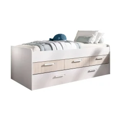 Letti Contenitore|Letti Singoli > Dmora Letto singolo bianco e rovere 95x194cm - Aftro Marrone, Bianco Rovere