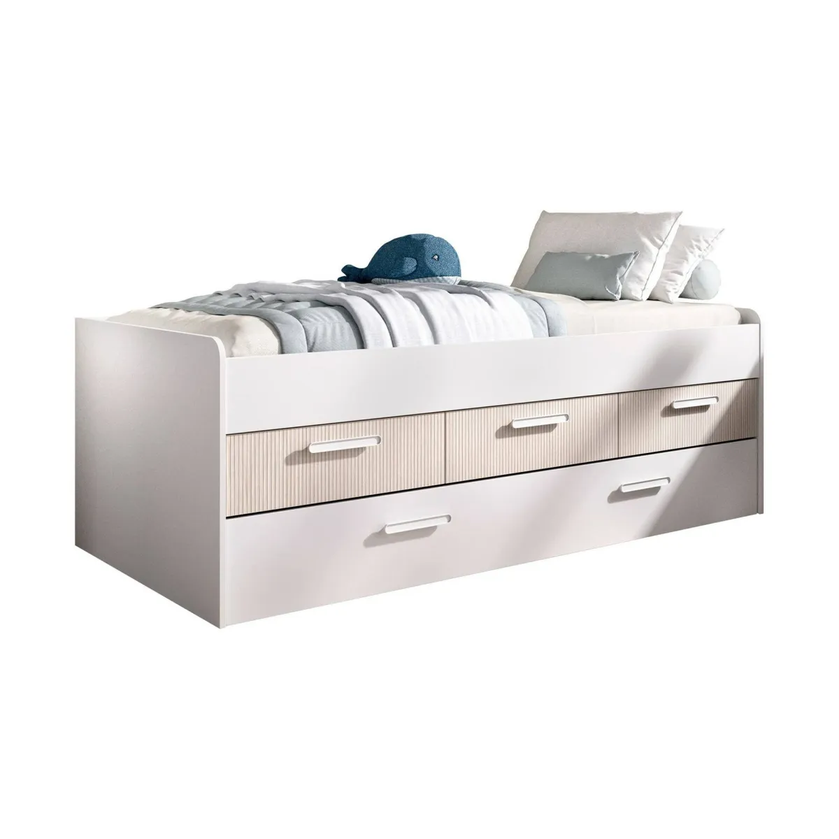 Letti Contenitore|Letti Singoli > Dmora Letto singolo bianco e rovere 95x194cm - Aftro Marrone, Bianco Rovere