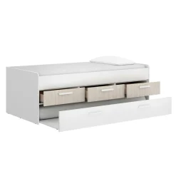 Letti Contenitore|Letti Singoli > Dmora Letto singolo bianco e rovere 95x194cm - Aftro Marrone, Bianco Rovere