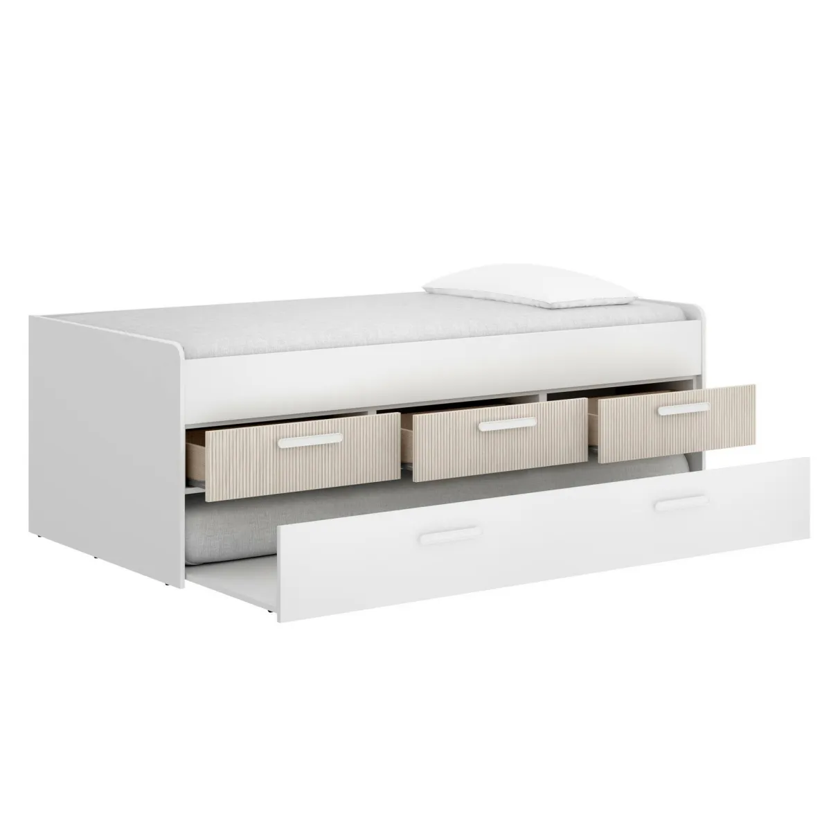 Letti Contenitore|Letti Singoli > Dmora Letto singolo bianco e rovere 95x194cm - Aftro Marrone, Bianco Rovere
