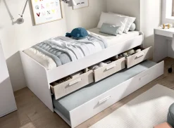Letti Contenitore|Letti Singoli > Dmora Letto singolo bianco e rovere 95x194cm - Aftro Marrone, Bianco Rovere