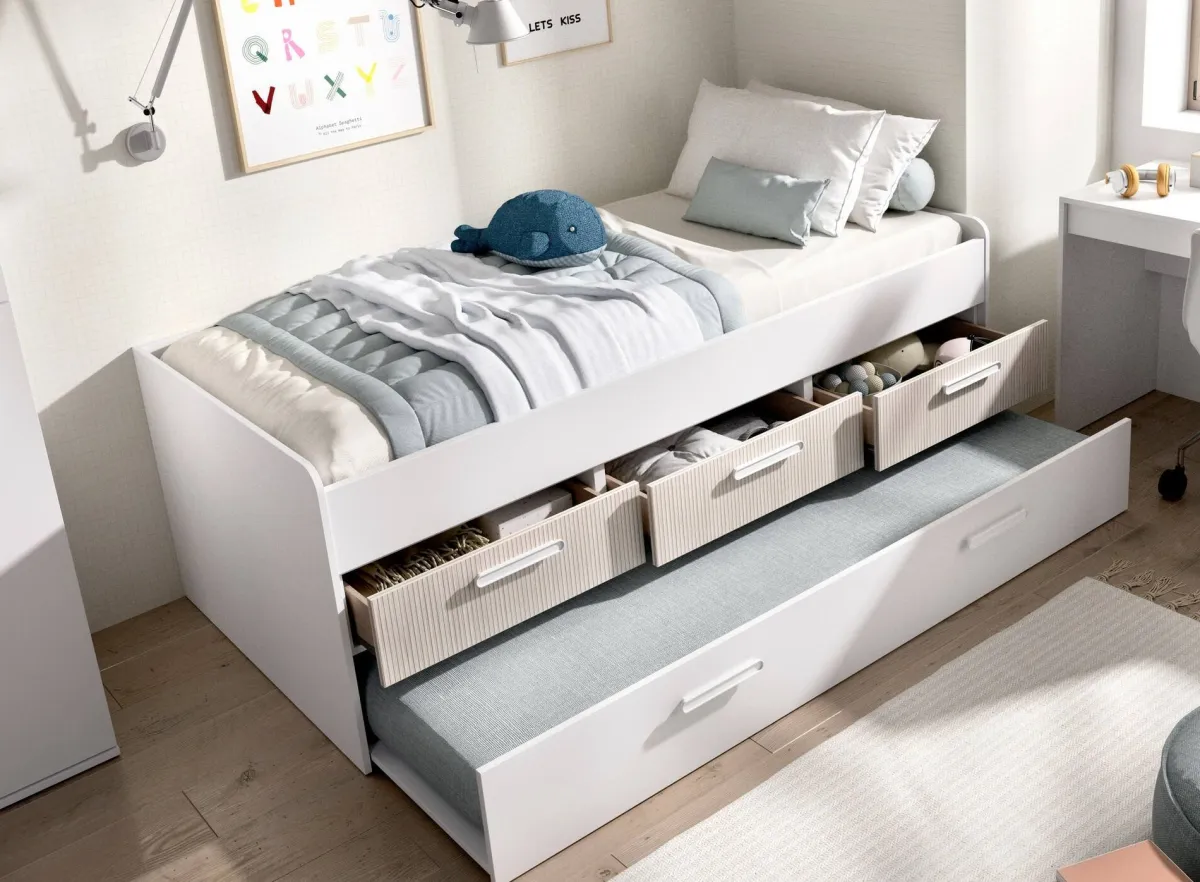 Letti Contenitore|Letti Singoli > Dmora Letto singolo bianco e rovere 95x194cm - Aftro Marrone, Bianco Rovere