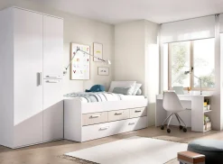 Letti Contenitore|Letti Singoli > Dmora Letto singolo bianco e rovere 95x194cm - Aftro Marrone, Bianco Rovere