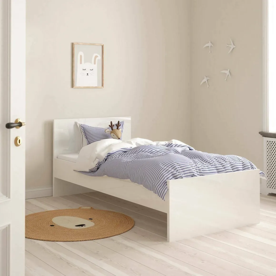 Letto singolo bianco lucido 96x196cm adatto per materasso 190x90 cm - Assar