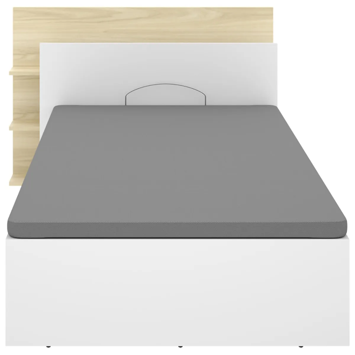 Letti Contenitore|Letti Singoli > Dmora Letto Singolo Bianco Marrone Rovere Contenitore Dimensione Materasso 90x190 cm, Testiera con Libreria Inclusa Marrone Rovere, Bianco