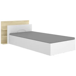Letti Contenitore|Letti Singoli > Dmora Letto Singolo Bianco Marrone Rovere Contenitore Dimensione Materasso 90x190 cm, Testiera con Libreria Inclusa Marrone Rovere, Bianco