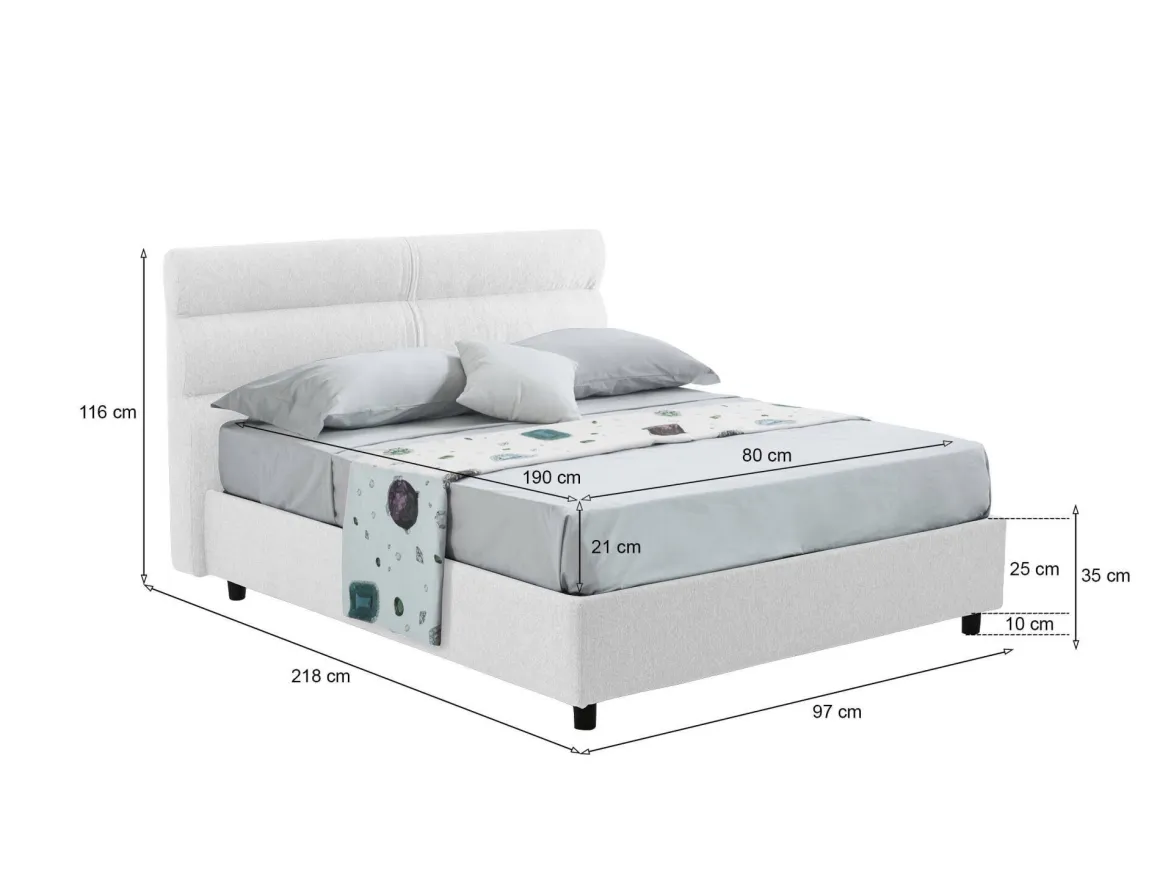 Letti Contenitore|Letti Singoli > Dmora Letto Singolo Materasso Incluso Sfoderabile, Contenitore Made in Italy - Brozolo Bianco