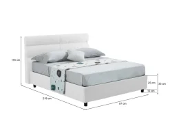 Letto Singolo Bianco Sfoderabile Contenitore, Dimensione Materasso 80x190 cm Made in Italy - Brez
