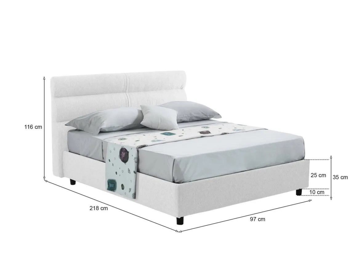 Letto Singolo Bianco Sfoderabile Contenitore, Dimensione Materasso 80x190 cm Made in Italy - Brez