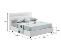 Letto Singolo Bianco Sfoderabile Contenitore, Dimensione Materasso 80x200 cm Made in Italy - Brenta