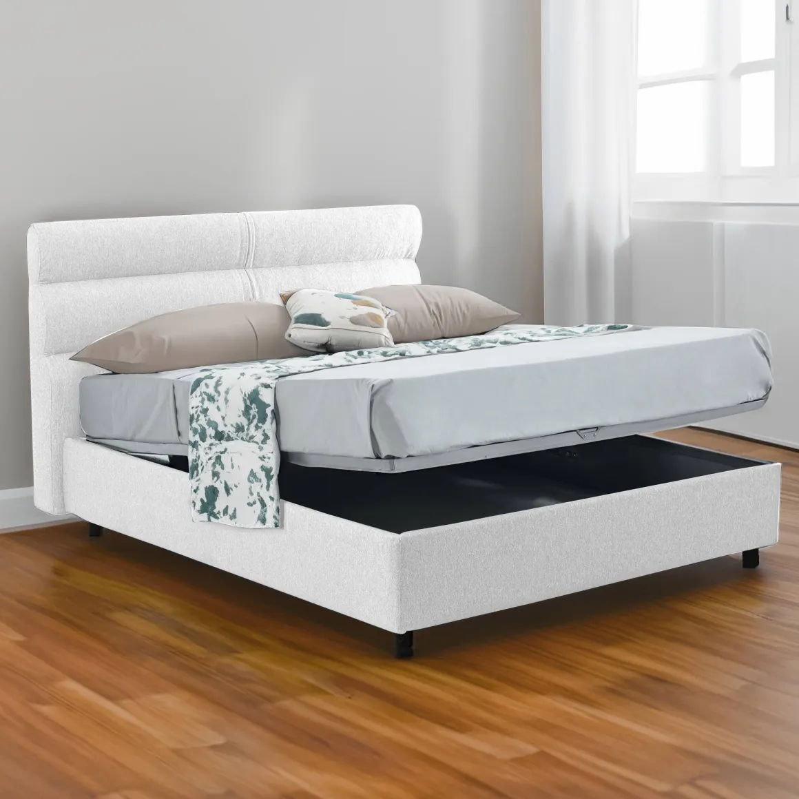 Letto Singolo Bianco Sfoderabile Contenitore, Dimensione Materasso 80x200 cm Made in Italy - Brenta