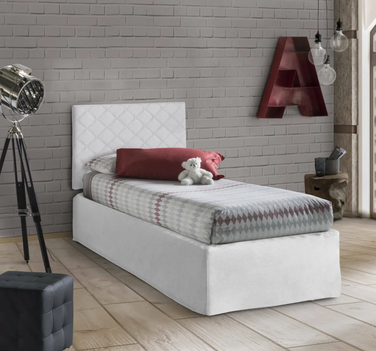 Letti Singoli|Camera Da Letto > Dmora Letto singolo 80x190cm materasso incluso - Ascra Bianco
