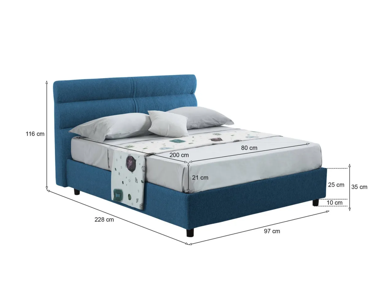 Letti Contenitore|Letti Singoli > Dmora Letto Singolo Materasso Incluso Sfoderabile, Contenitore Made in Italy - Adalpina Blu