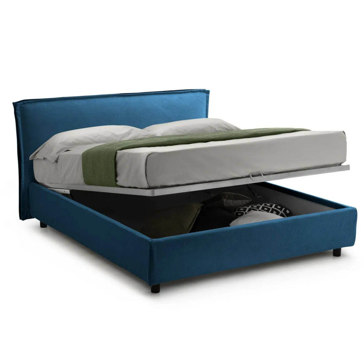 Letto Singolo blu Materasso Incluso Sfoderabile, Contenitore Made in Italy - Brozolo