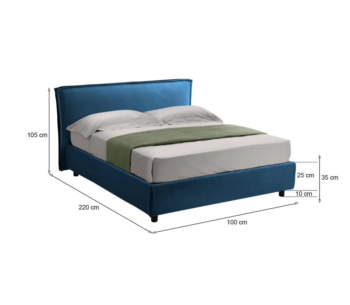 Letto Singolo blu Sfoderabile Contenitore, Dimensione Materasso 80x200 cm Made in Italy - Bruino