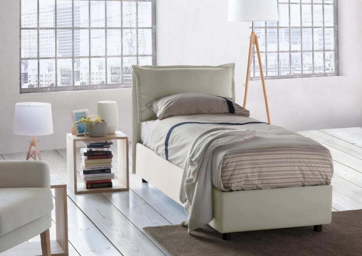 Letto singolo contenitore beige 105x215cm in legno - Abroghat