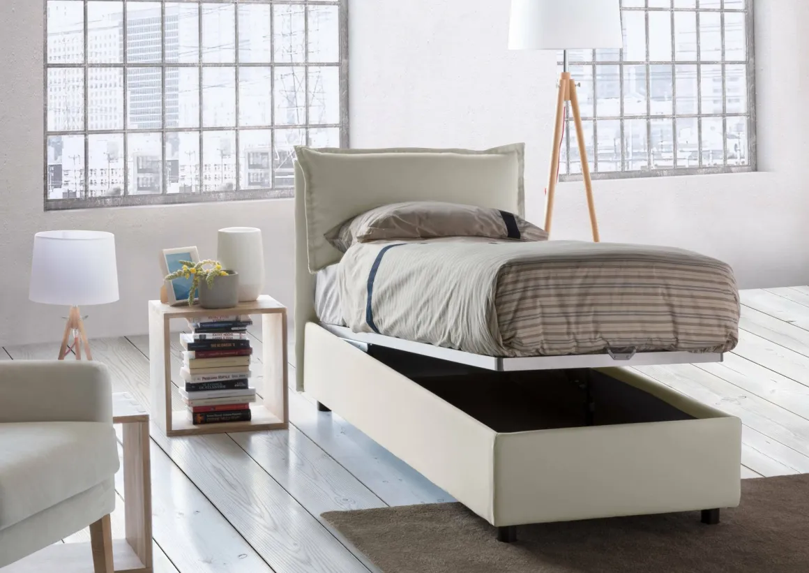 Letto singolo contenitore beige 105x215cm in legno - Abroghat