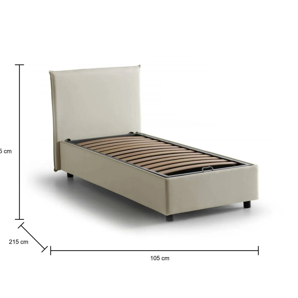 Letto singolo contenitore beige 105x215cm rivestimento in tessuto - Alder