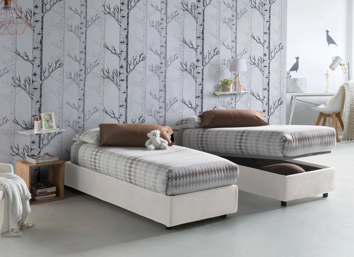 Letto singolo contenitore bianco 105x215cm materasso incluso - Aribal