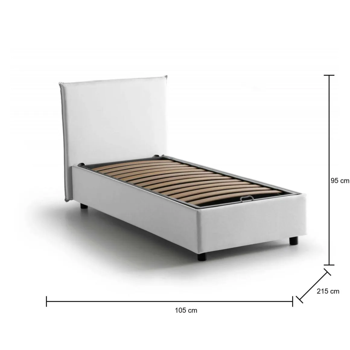 Letto singolo contenitore bianco 105x215cm rivestimento in tessuto - Alder