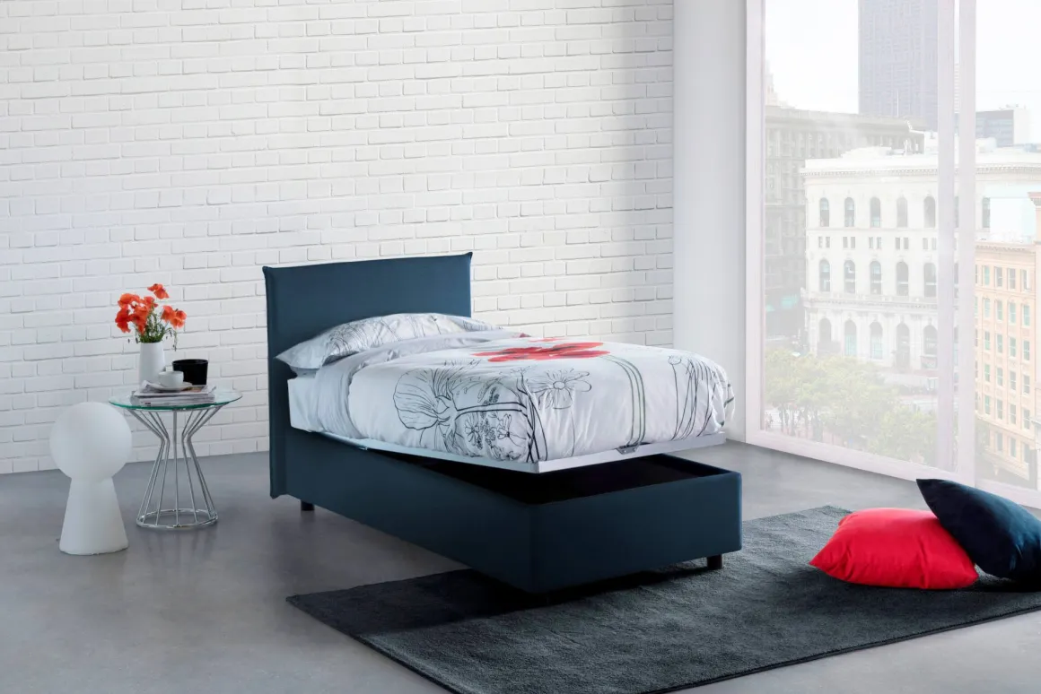Letto singolo contenitore blu 105x215cm sfoderabile - Alder