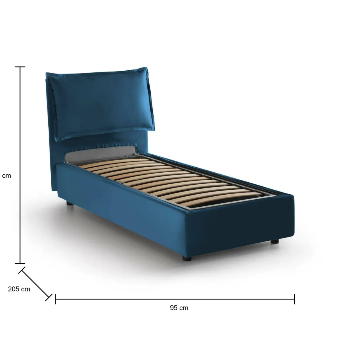 Letto singolo contenitore blu 95x205cm Made in Italy - Alto