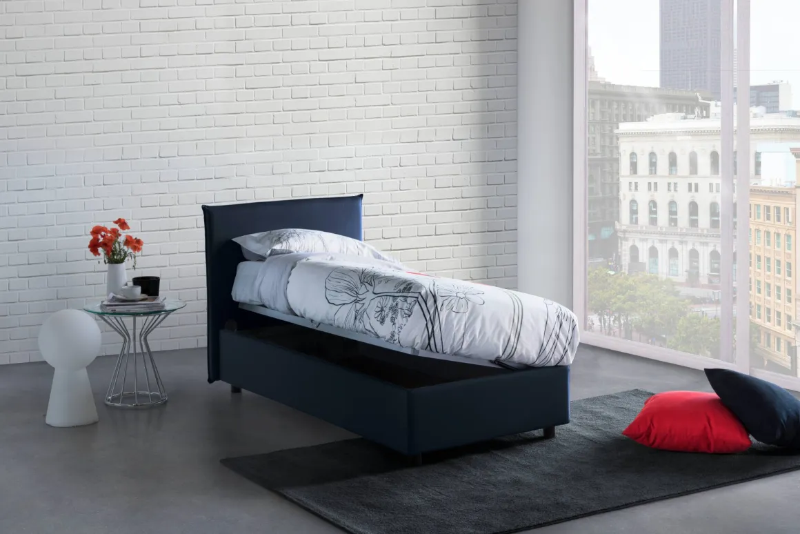 Letto singolo contenitore blu 95x205cm sfoderabile - Acuila