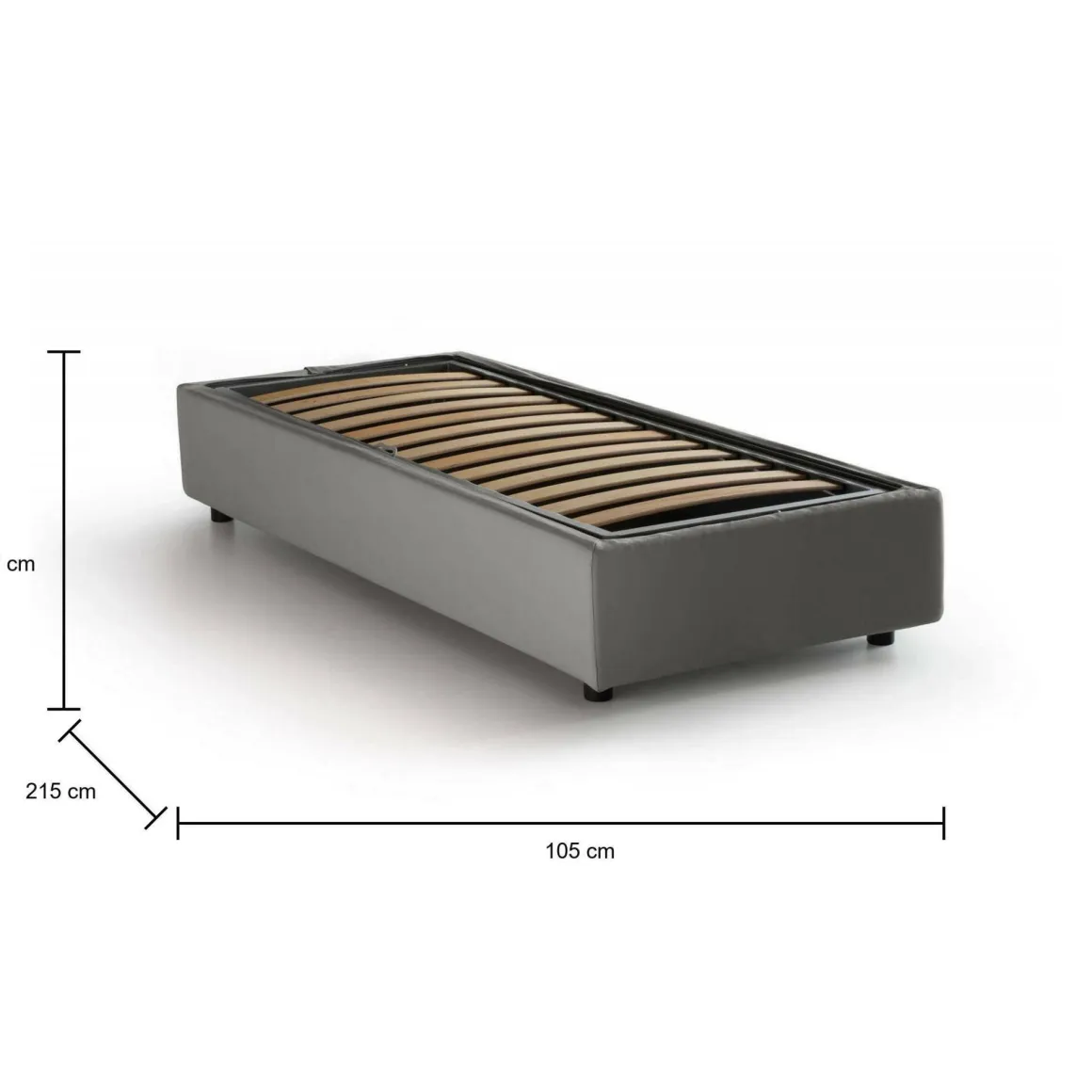 Letto singolo contenitore grigio 105x215cm rete inclusa - Acetico