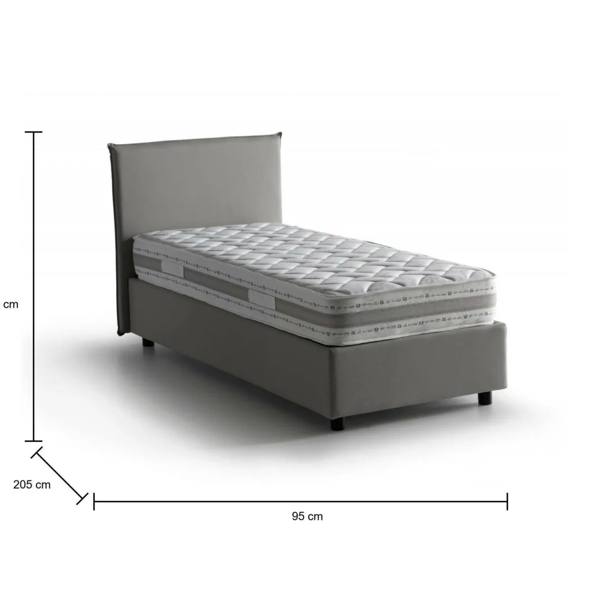Letto singolo contenitore grigio 95x205cm adatto per materasso 190x80 cm - Astor