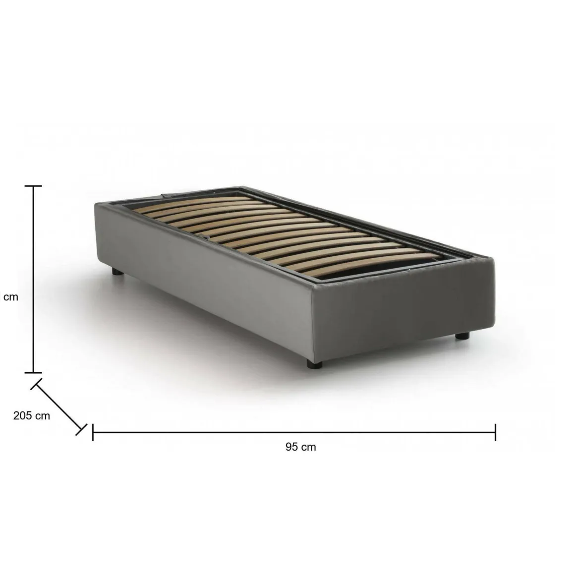 Letto singolo contenitore grigio 95x205cm sfoderabile - Adoxa