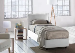 Letti Singoli|Letti Contenitore > Dmora Letto singolo contenitore panna 105x215cm materasso incluso - Arzon Bianco Panna