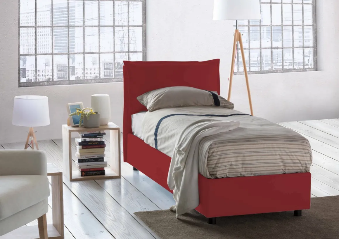 Letto singolo contenitore rosso 105x215cm rete inclusa - Abroghat