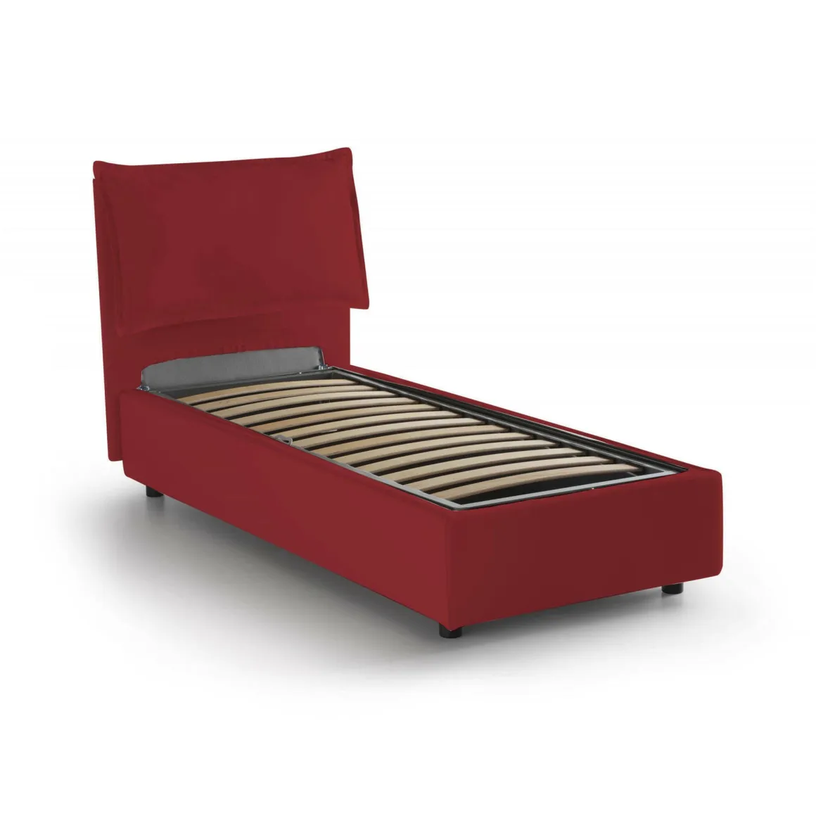 Letto singolo contenitore rosso 95x215cm in legno - Azzurrino