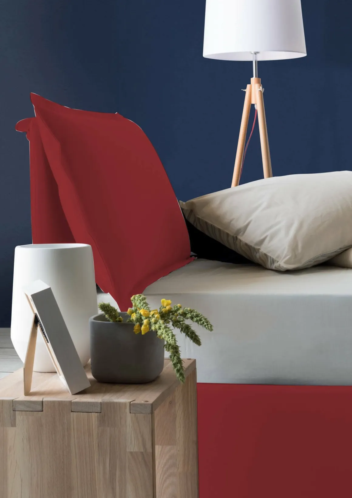 Letto singolo contenitore rosso 95x215cm in legno - Azzurrino