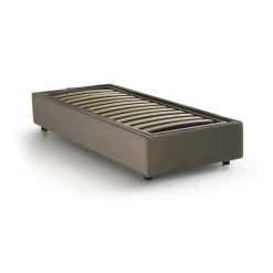 Letti Singoli|Letti Contenitore > Dmora Letto singolo contenitore tortora 105x205cm rivestimento in ecopelle - Angelina Grigio Tortora