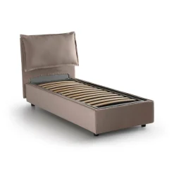 Letto singolo contenitore tortora 105x205cm rivestimento in tessuto - Aigor