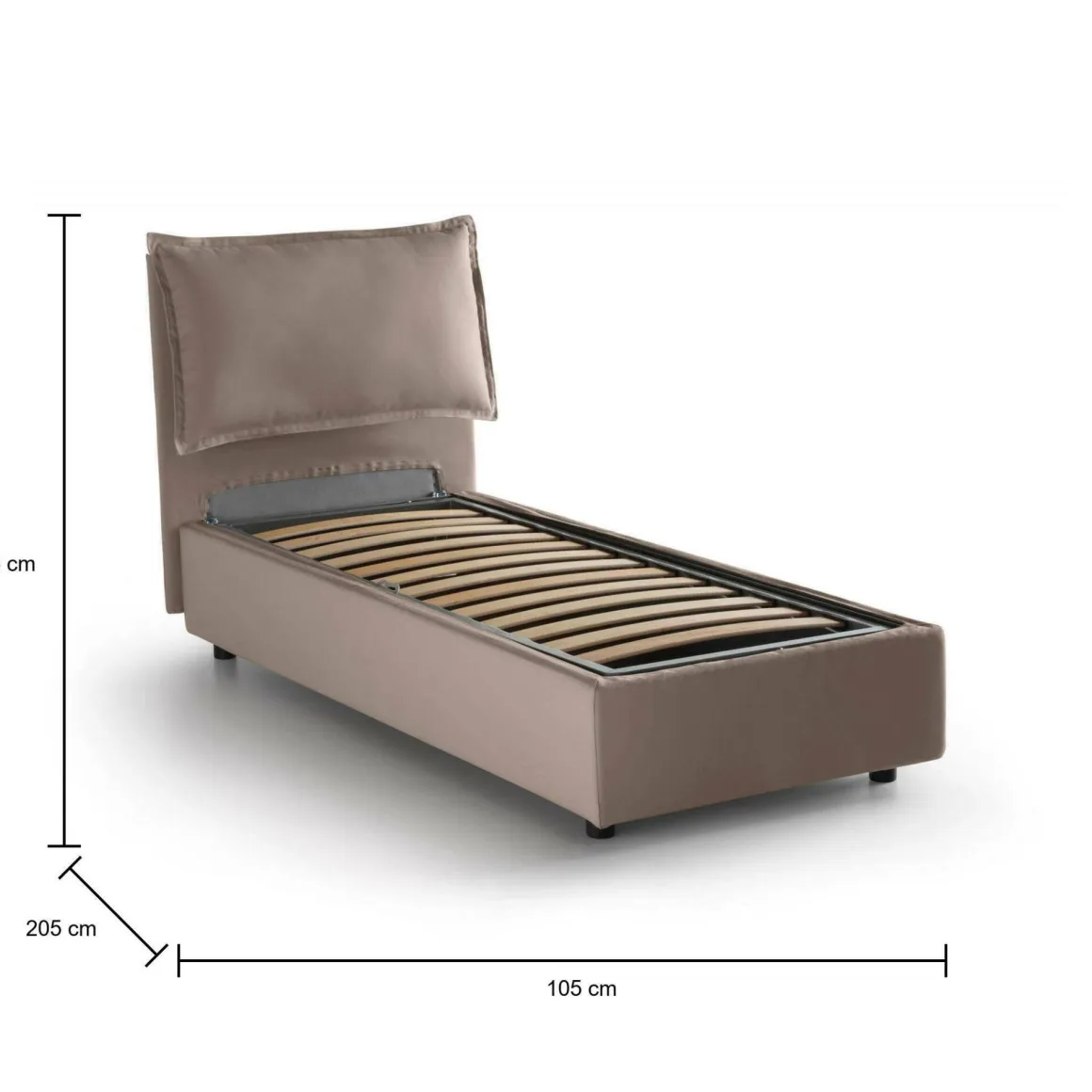 Letto singolo contenitore tortora 105x205cm rivestimento in tessuto - Aigor