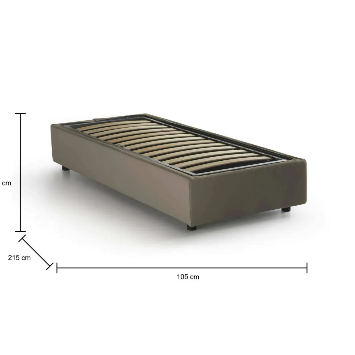 Letto singolo contenitore tortora 105x215cm rete inclusa - Acetico
