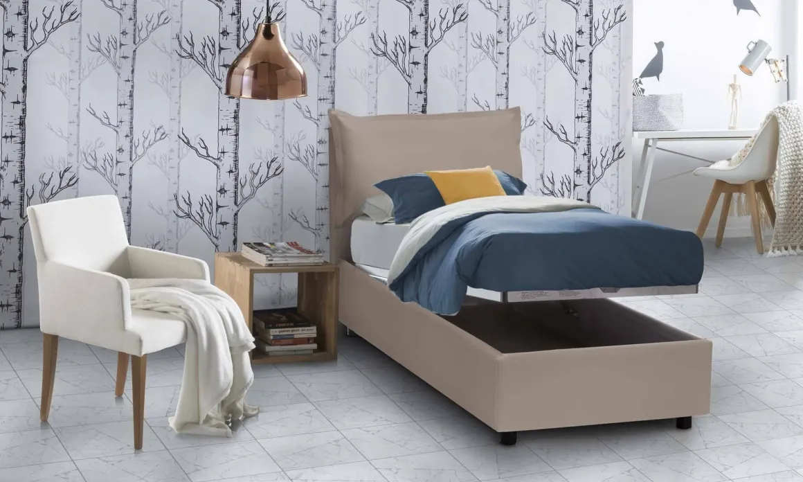 Letto singolo contenitore tortora 180x220cm rete inclusa - Adet
