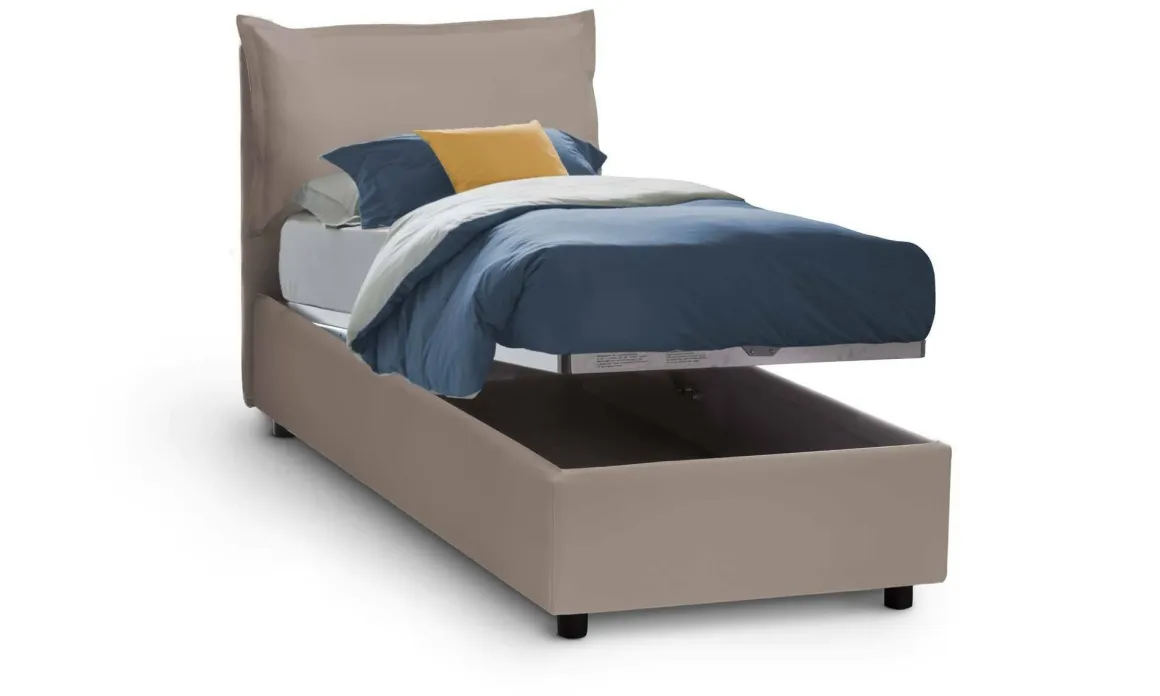 Letto singolo contenitore tortora 180x220cm rete inclusa - Adet
