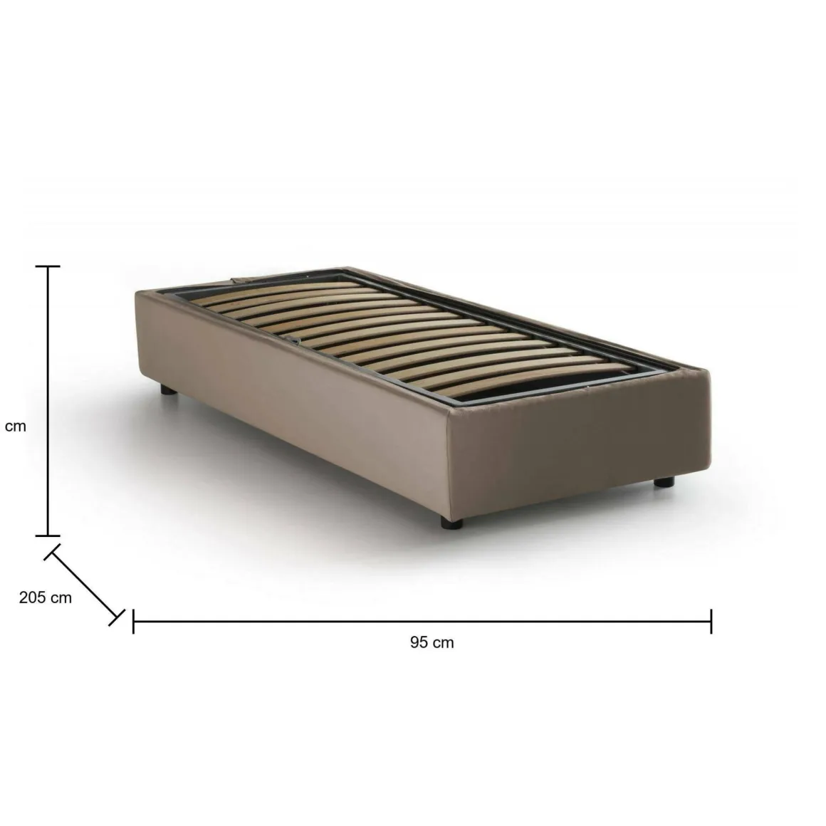 Letto singolo contenitore tortora 95x205cm in legno - Adoxa