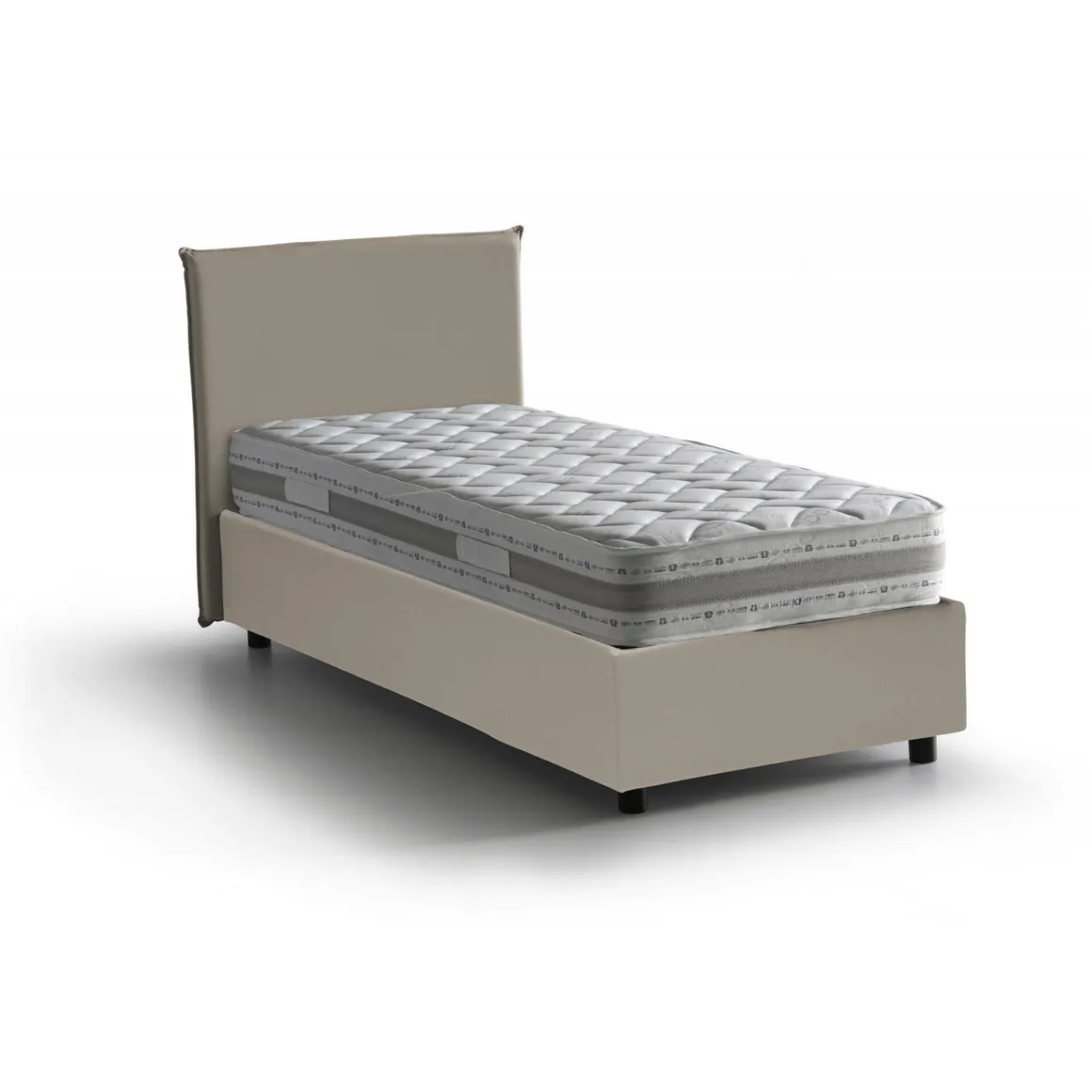 Letto singolo contenitore tortora 95x205cm rivestito in ecopelle - Adrama